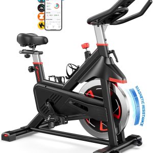 Merach Exercise Bike for Home Gym, Low Noise Stationary Bike with Brake Pad, Indoor Workout Bike with Self-Developed App, Tablet Mount and Fitness Courses for Weight Loss, 300 Lb Weight Capacity